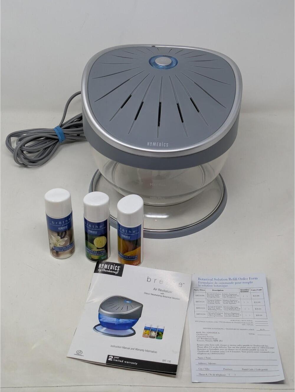 Homedics Brethe Air Revitalizer BRT-150 Vortex Purifier Odor Remover  W/ Refills